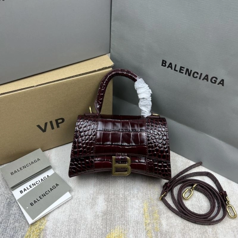 Balenciaga Crocodile Pattern Hourglass Bag - Wine Red NewStyle 78687