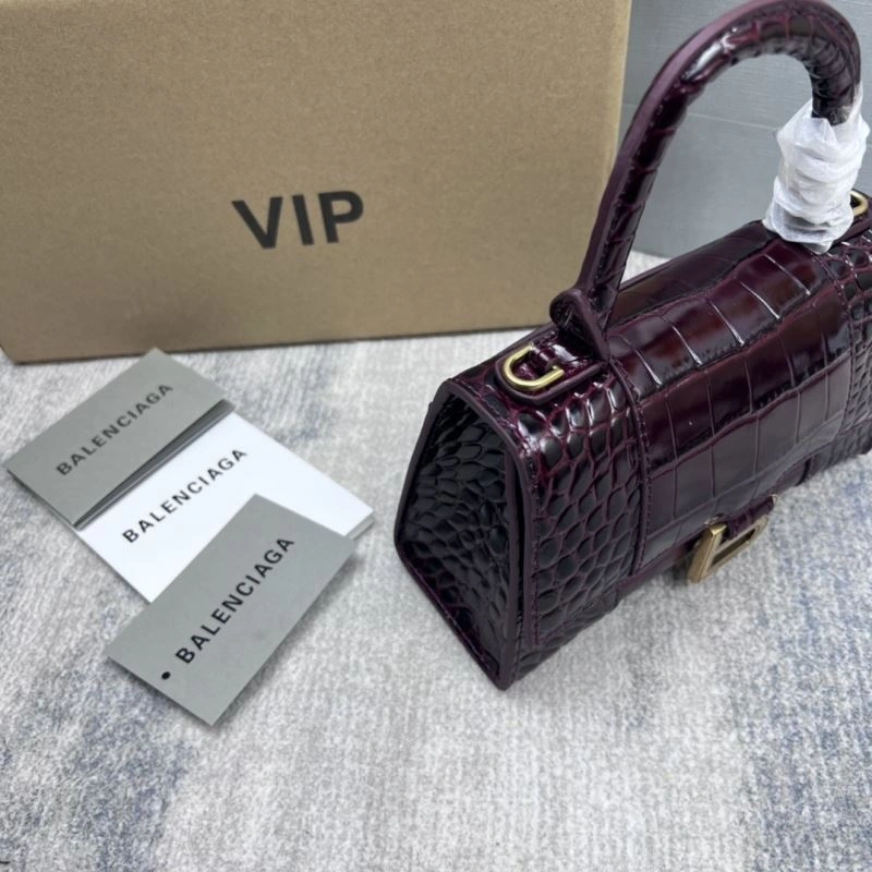 Balenciaga Crocodile Pattern Hourglass Bag - Wine Red NewStyle 78687