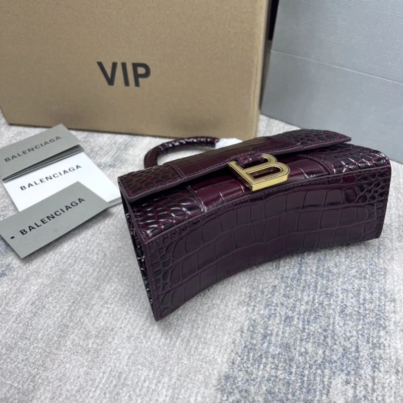 Balenciaga Crocodile Pattern Hourglass Bag - Wine Red NewStyle 78687
