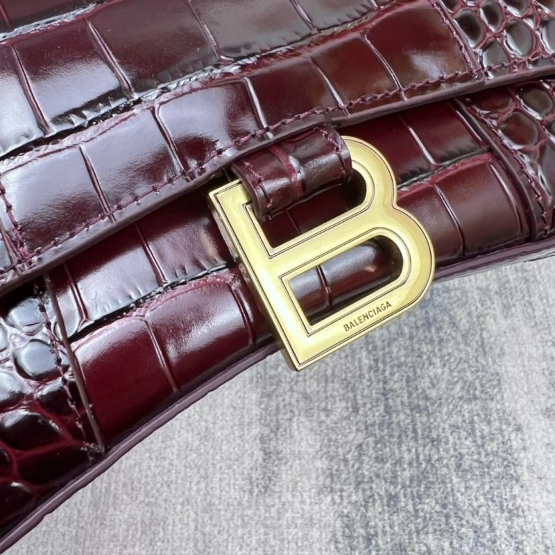 Balenciaga Crocodile Pattern Hourglass Bag - Wine Red NewStyle 78687