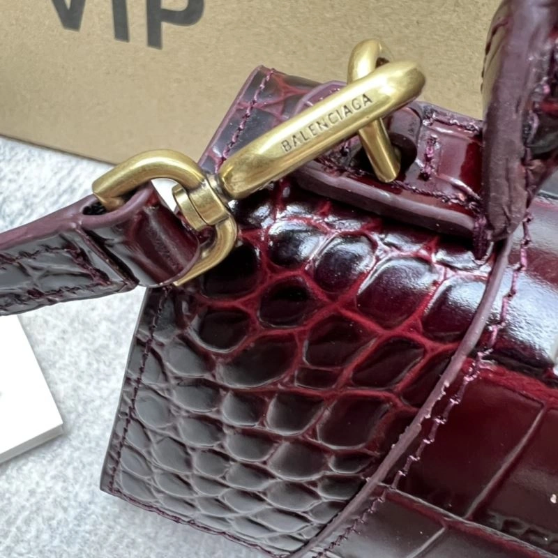 Balenciaga Crocodile Pattern Hourglass Bag - Wine Red NewStyle 78687