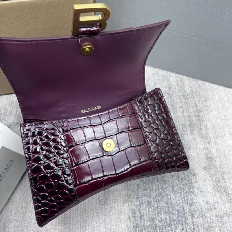 Balenciaga Crocodile Pattern Hourglass Bag - Wine Red NewStyle 78687