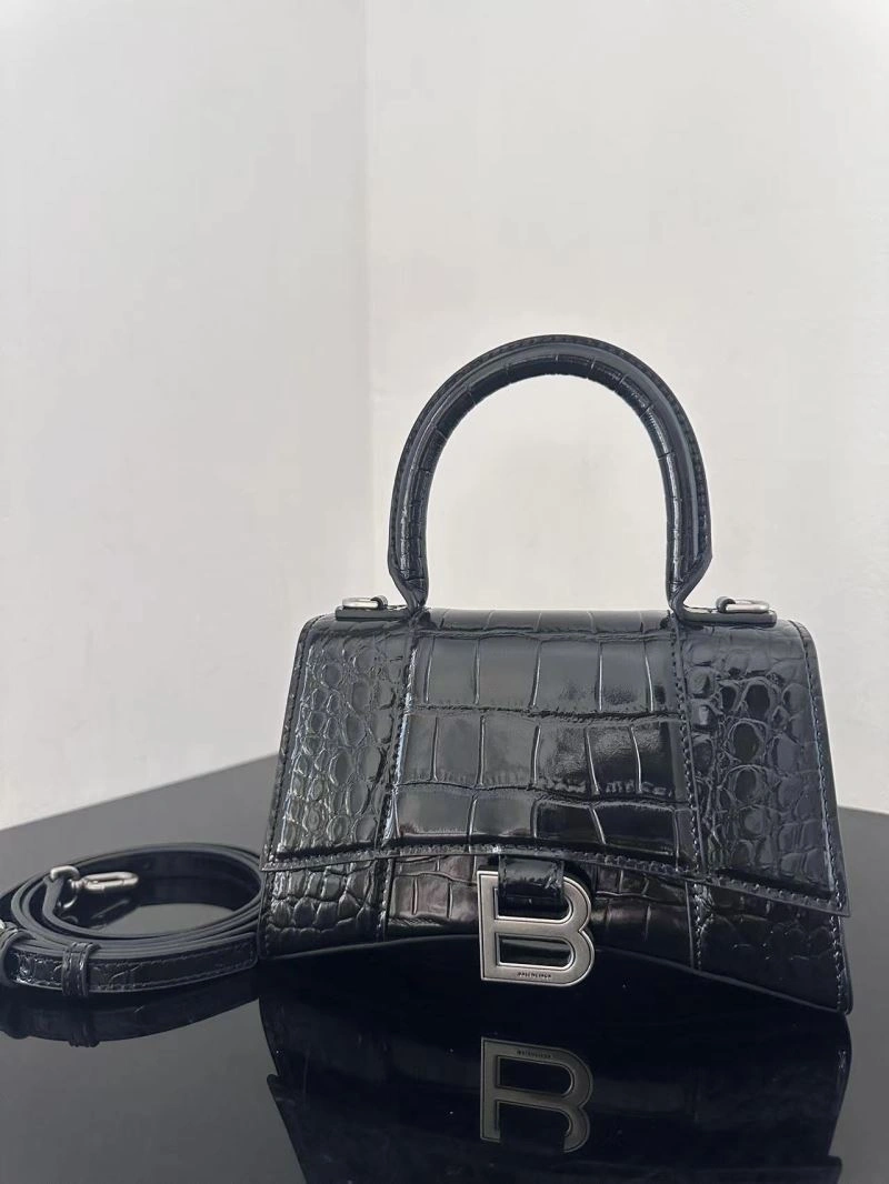 Balenciaga Crocodile-Pattern Hourglass Bag - XS Black Leather Resilient 72614
