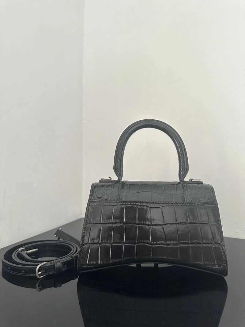 Balenciaga Crocodile-Pattern Hourglass Bag - XS Black Leather Resilient 72614