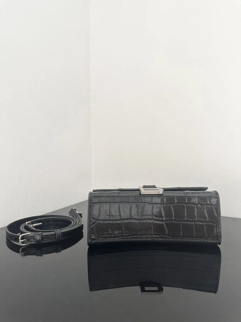 Balenciaga Crocodile-Pattern Hourglass Bag - XS Black Leather Resilient 72614
