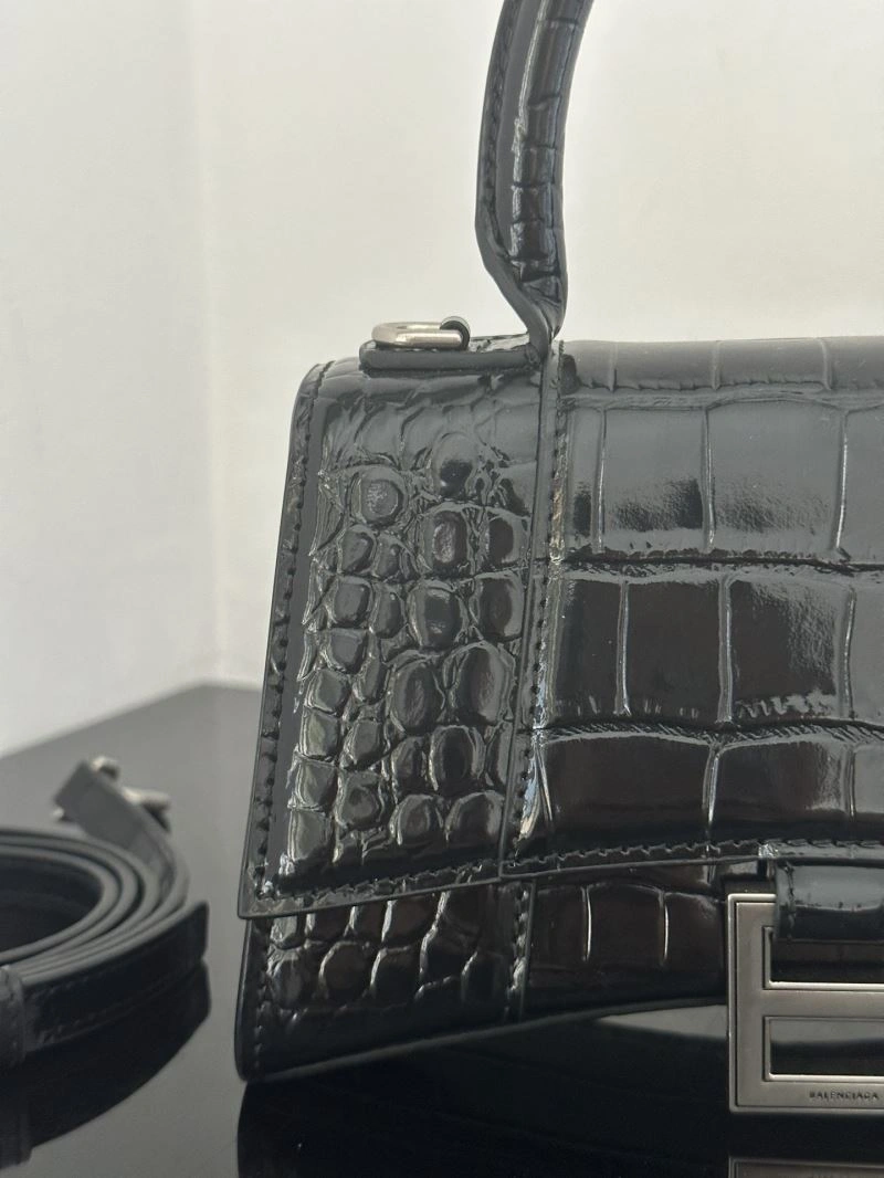Balenciaga Crocodile-Pattern Hourglass Bag - XS Black Leather Resilient 72614