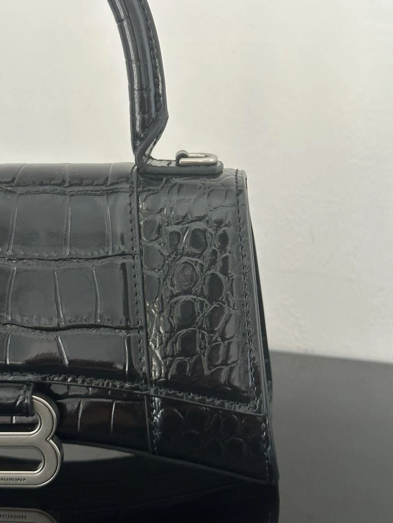 Balenciaga Crocodile-Pattern Hourglass Bag - XS Black Leather Resilient 72614
