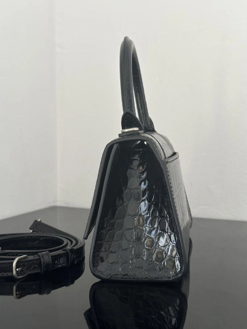 Balenciaga Crocodile-Pattern Hourglass Bag - XS Black Leather Resilient 72614