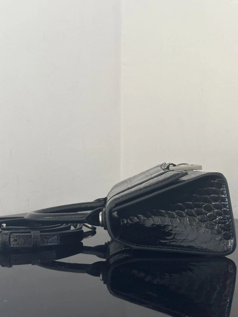 Balenciaga Crocodile-Pattern Hourglass Bag - XS Black Leather Resilient 72614