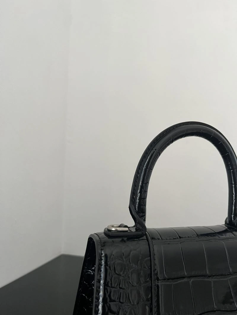 Balenciaga Crocodile-Pattern Hourglass Bag - XS Black Leather Resilient 72614
