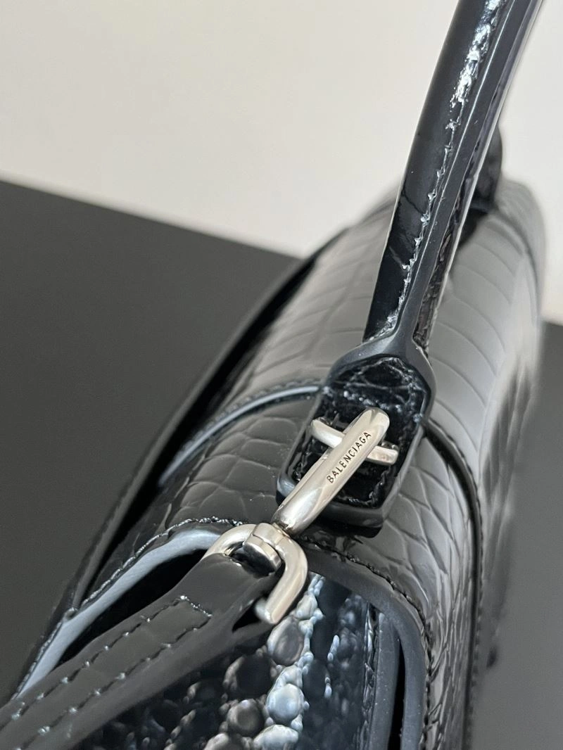 Balenciaga Crocodile-Pattern Hourglass Bag - XS Black Leather Resilient 72614