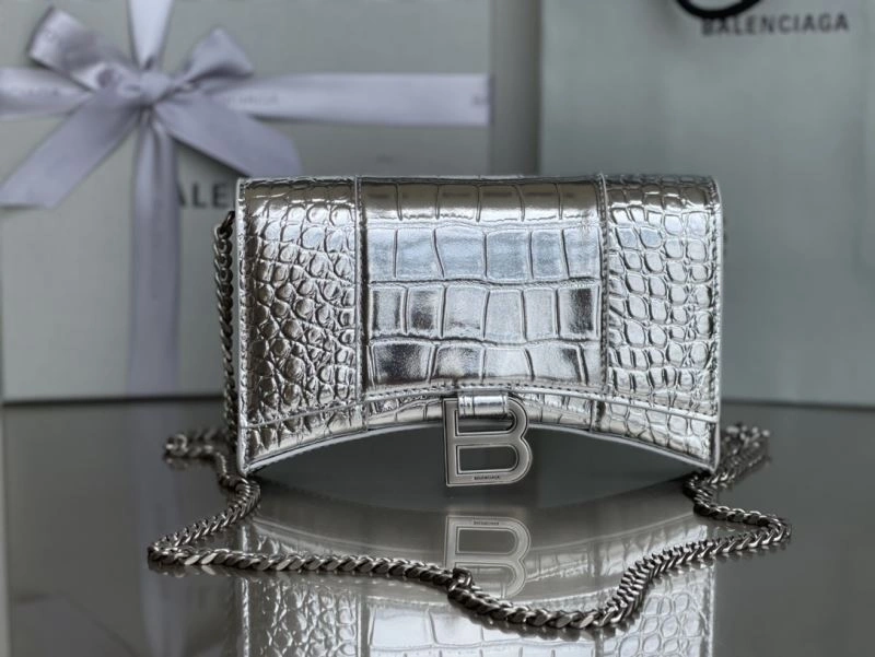 Lightweight Balenciaga Crocodile Silver Hourglass Chain Bag with B-Shaped Pull Tab 78678