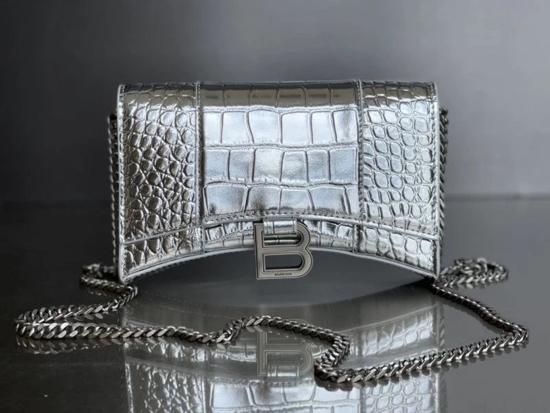 Lightweight Balenciaga Crocodile Silver Hourglass Chain Bag with B-Shaped Pull Tab 78678
