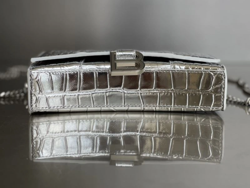 Lightweight Balenciaga Crocodile Silver Hourglass Chain Bag with B-Shaped Pull Tab 78678