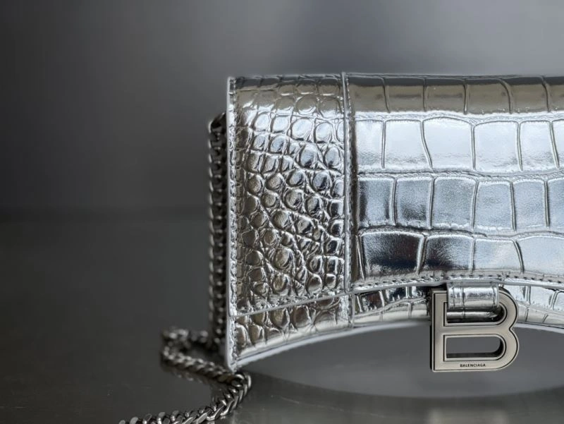 Lightweight Balenciaga Crocodile Silver Hourglass Chain Bag with B-Shaped Pull Tab 78678