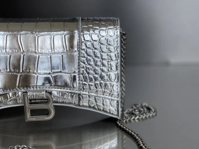 Lightweight Balenciaga Crocodile Silver Hourglass Chain Bag with B-Shaped Pull Tab 78678