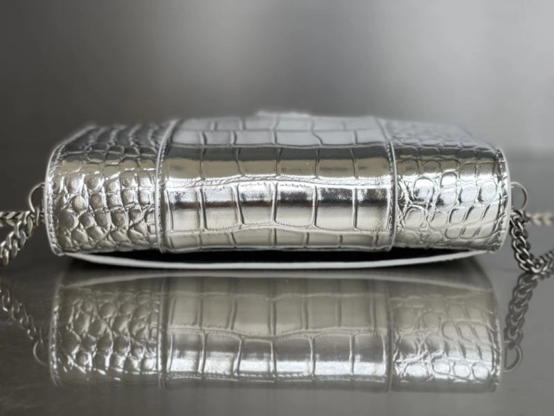 Lightweight Balenciaga Crocodile Silver Hourglass Chain Bag with B-Shaped Pull Tab 78678