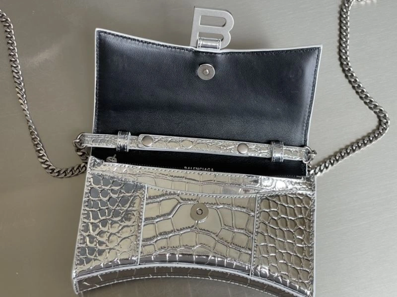 Lightweight Balenciaga Crocodile Silver Hourglass Chain Bag with B-Shaped Pull Tab 78678