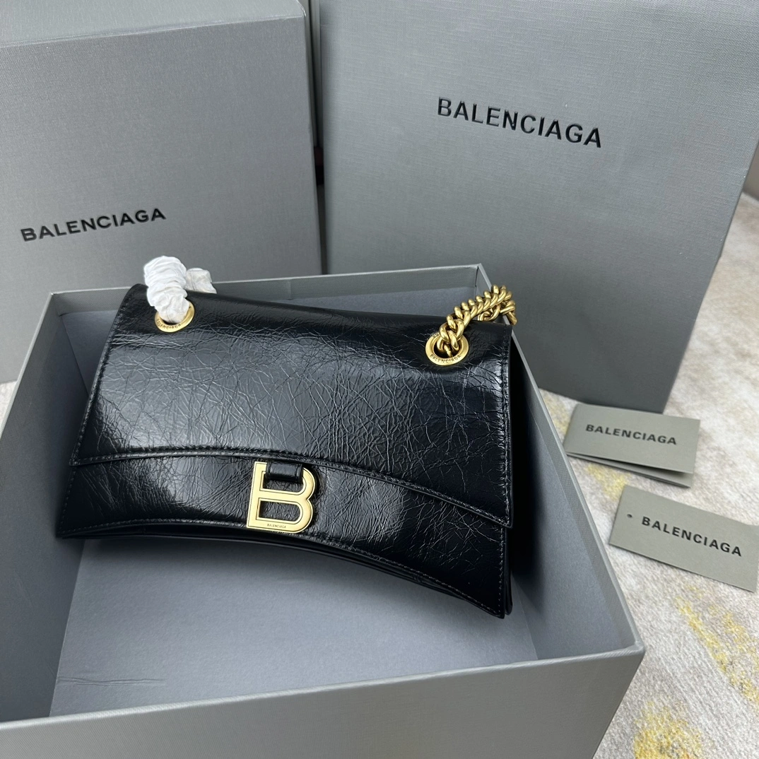 Balenciaga Crush Pleated Black Sandglass Chain Bag FreshLook 60945