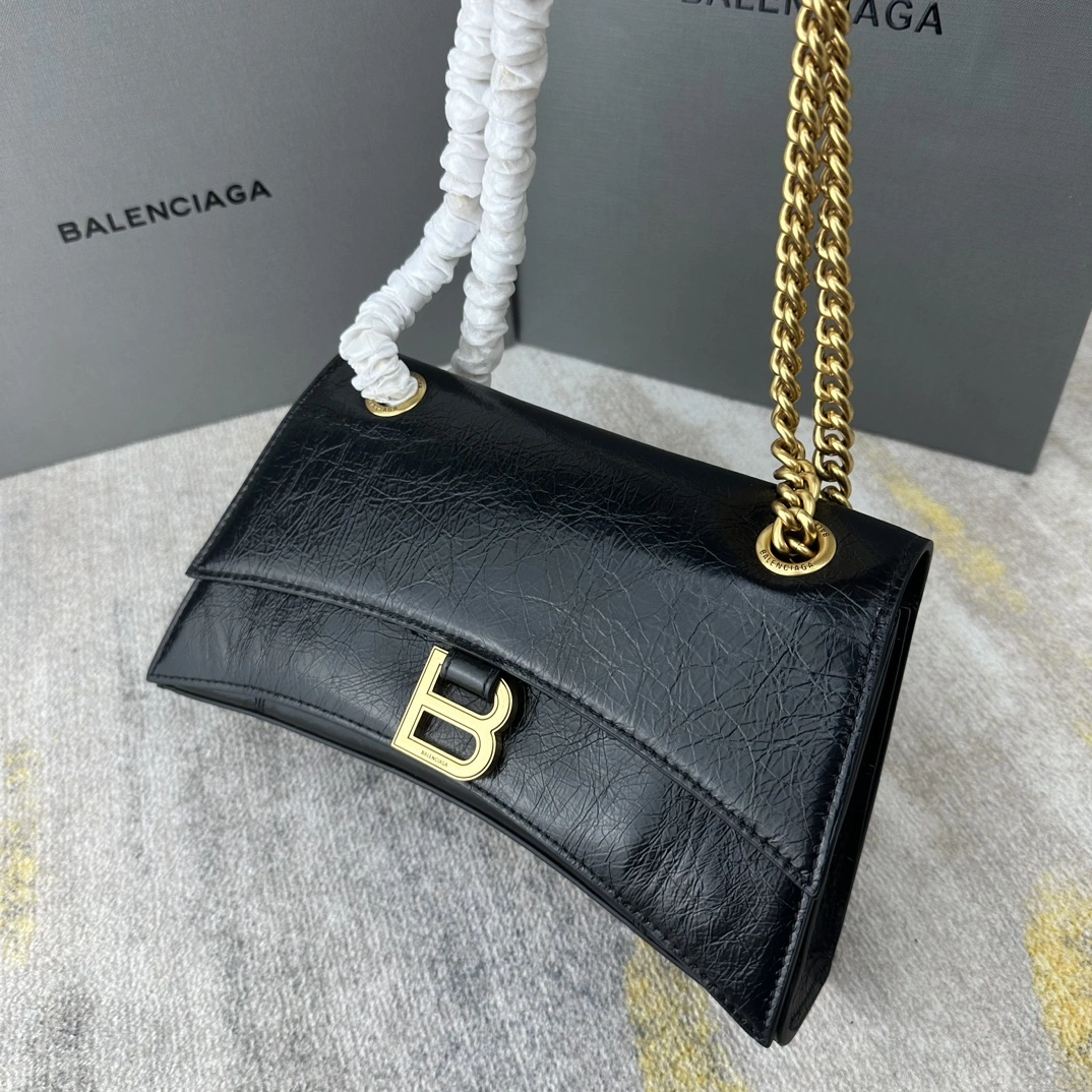 Balenciaga Crush Pleated Black Sandglass Chain Bag FreshLook 60945