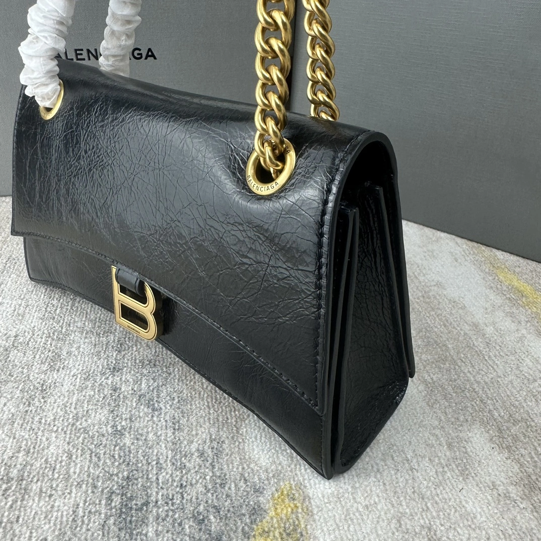 Balenciaga Crush Pleated Black Sandglass Chain Bag FreshLook 60945