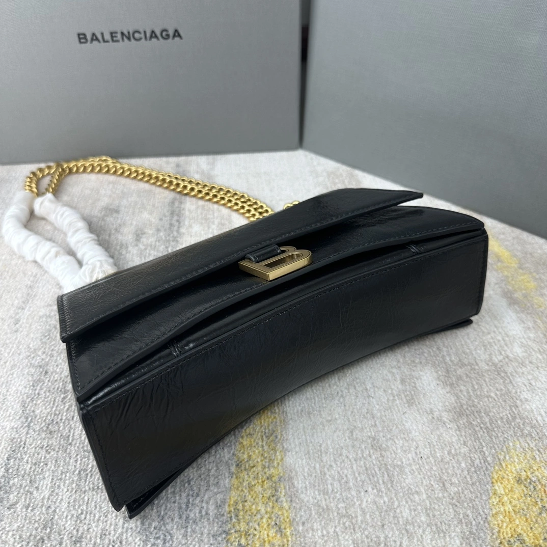 Balenciaga Crush Pleated Black Sandglass Chain Bag FreshLook 60945