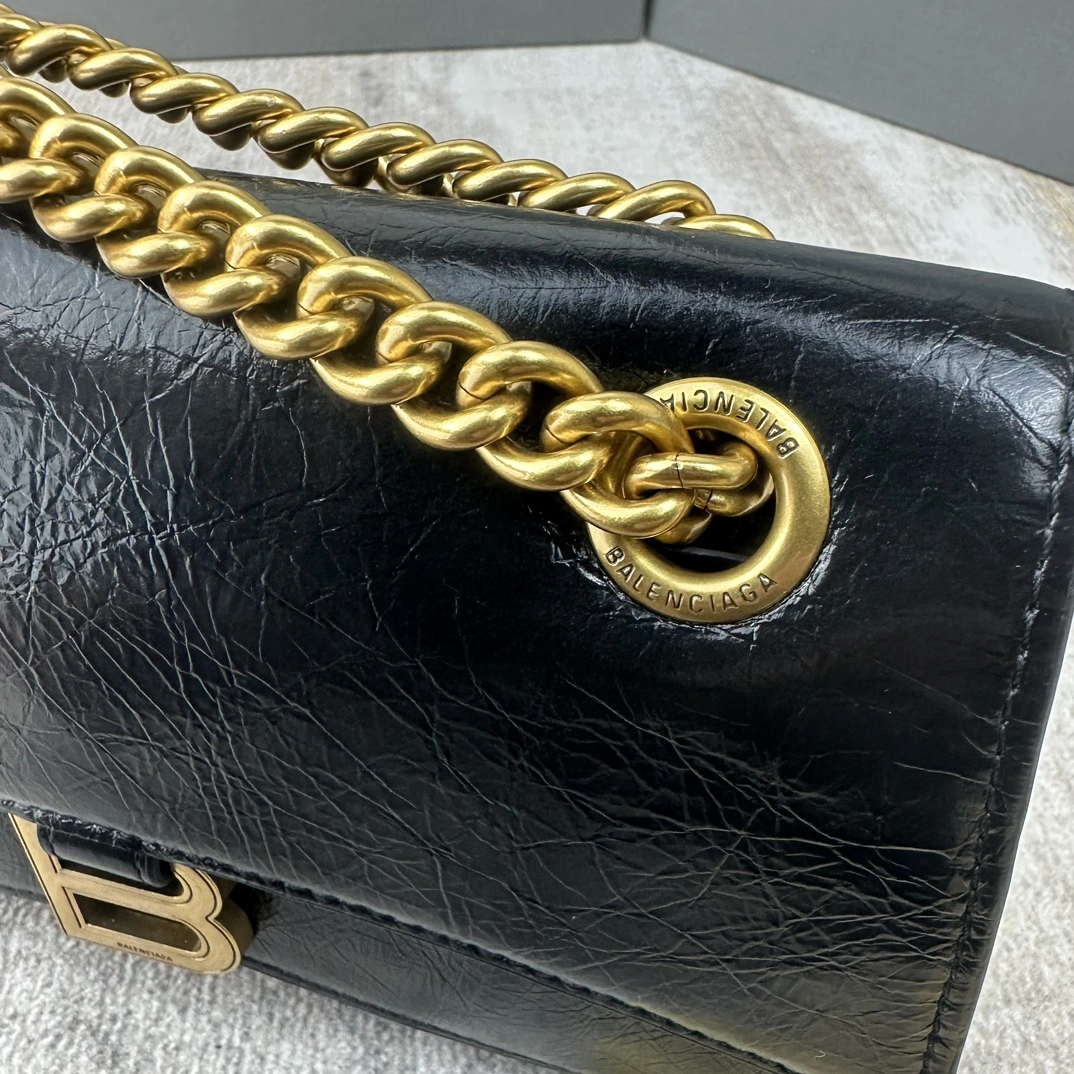Balenciaga Crush Pleated Black Sandglass Chain Bag FreshLook 60945