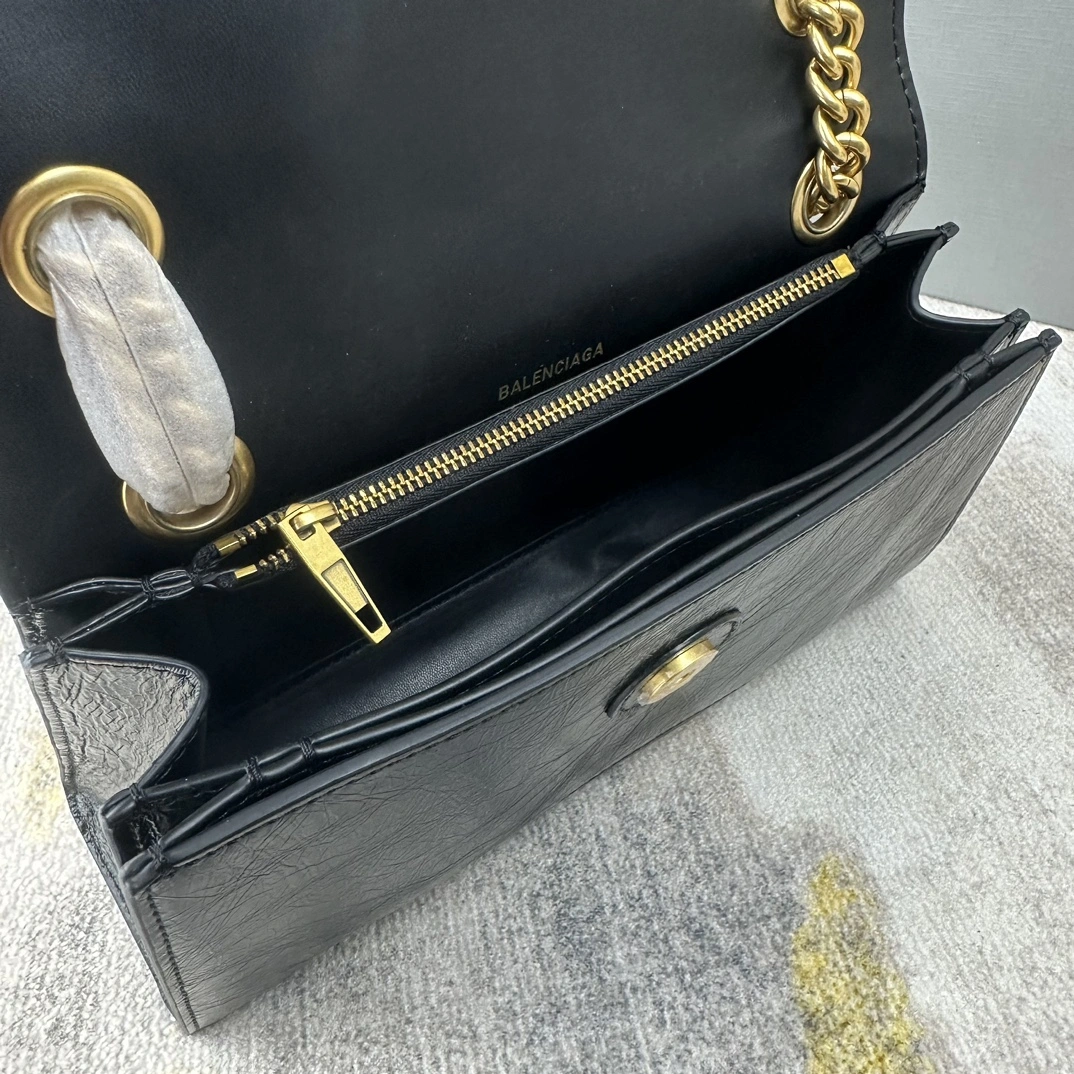 Balenciaga Crush Pleated Black Sandglass Chain Bag FreshLook 60945