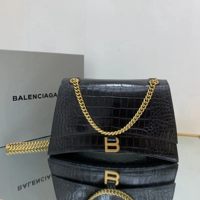 Refined Balenciaga Crush Vintage Waxed Leather Bag with Gold Chain 78671
