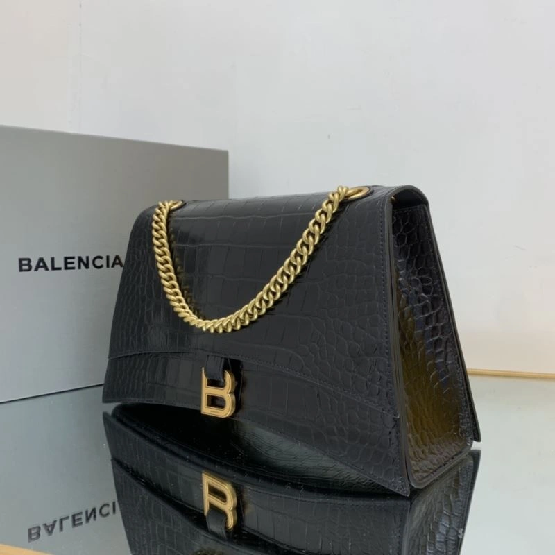 Refined Balenciaga Crush Vintage Waxed Leather Bag with Gold Chain 78671