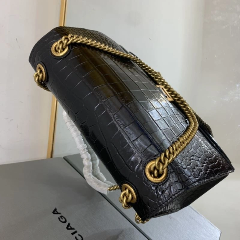 Refined Balenciaga Crush Vintage Waxed Leather Bag with Gold Chain 78671