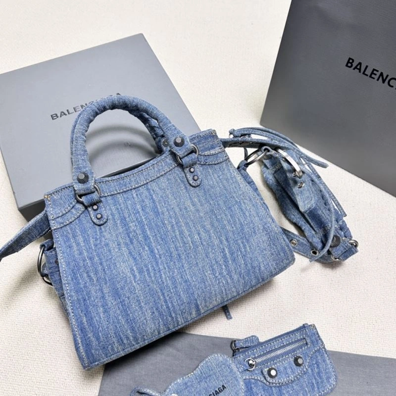 Modern Balenciaga Denim Blue Cagole Motorcycle Bag with Rhinestones - XS Size 78786
