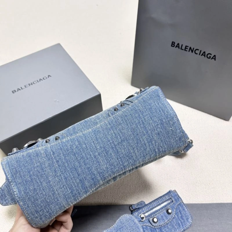 Modern Balenciaga Denim Blue Cagole Motorcycle Bag with Rhinestones - XS Size 78786