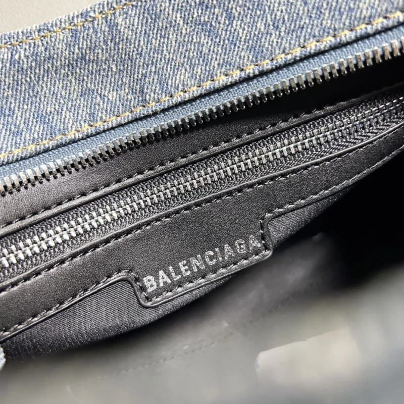 Modern Balenciaga Denim Blue Cagole Motorcycle Bag with Rhinestones - XS Size 78786