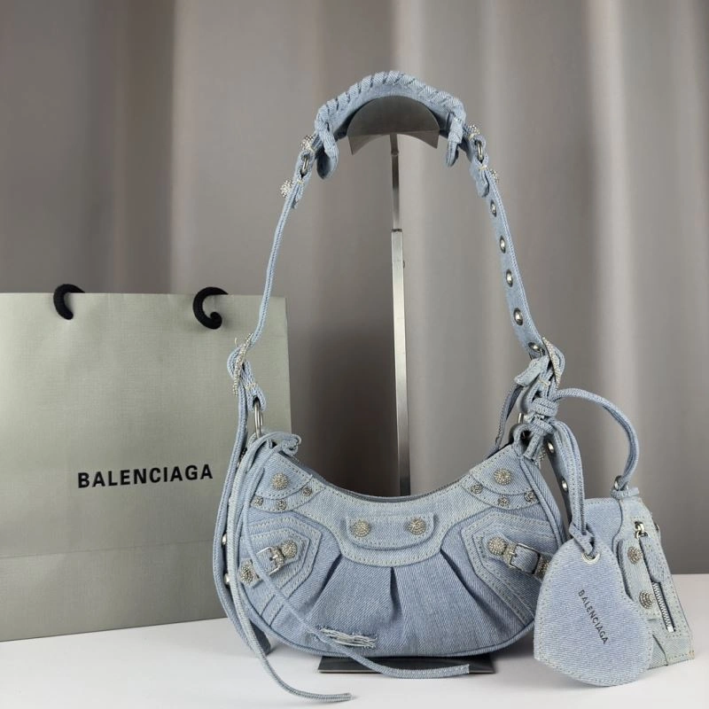 Balenciaga Denim Blue Le Cagole Half-Moon Crossbody Bag Elegant 78374