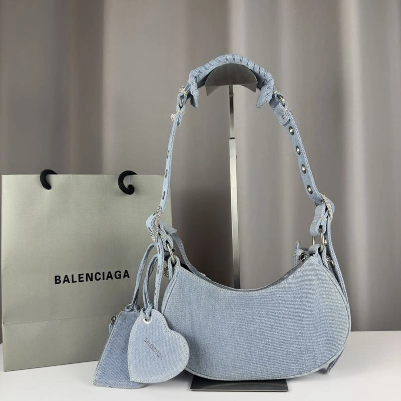 Balenciaga Denim Blue Le Cagole Half-Moon Crossbody Bag Elegant 78374