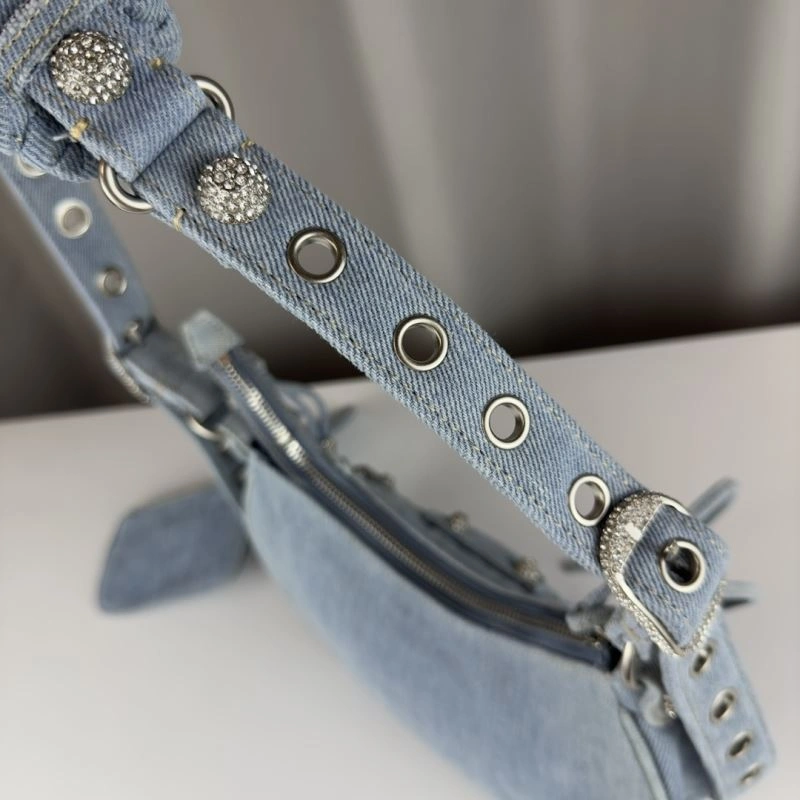 Balenciaga Denim Blue Le Cagole Half-Moon Crossbody Bag Elegant 78374