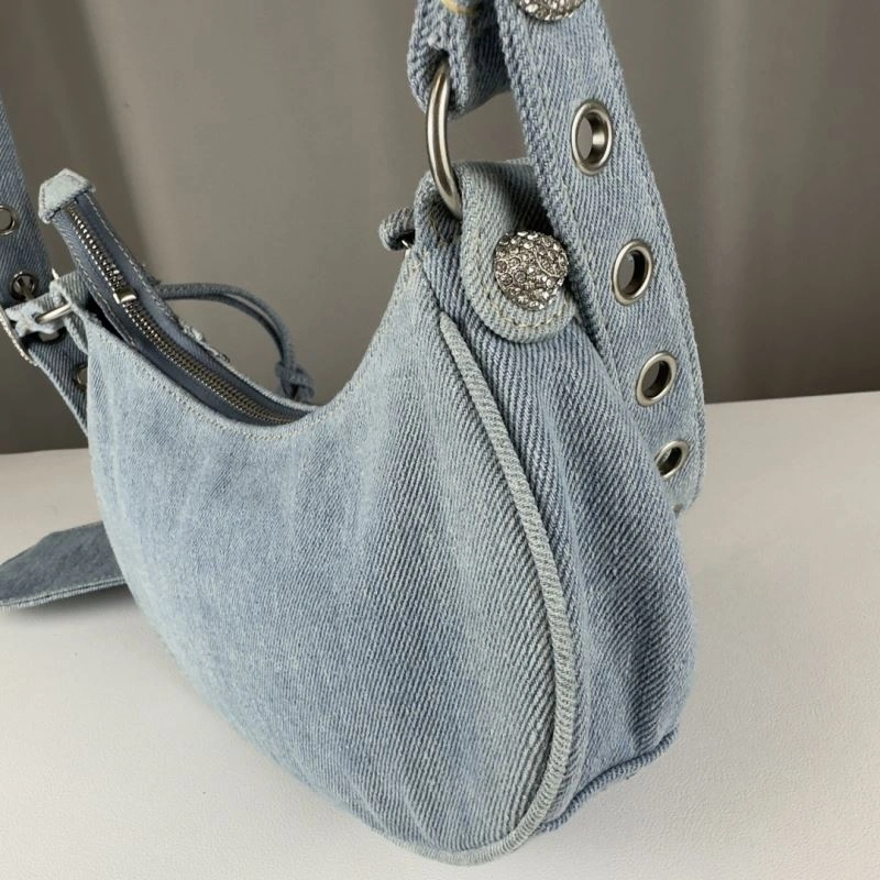 Balenciaga Denim Blue Le Cagole Half-Moon Crossbody Bag Elegant 78374