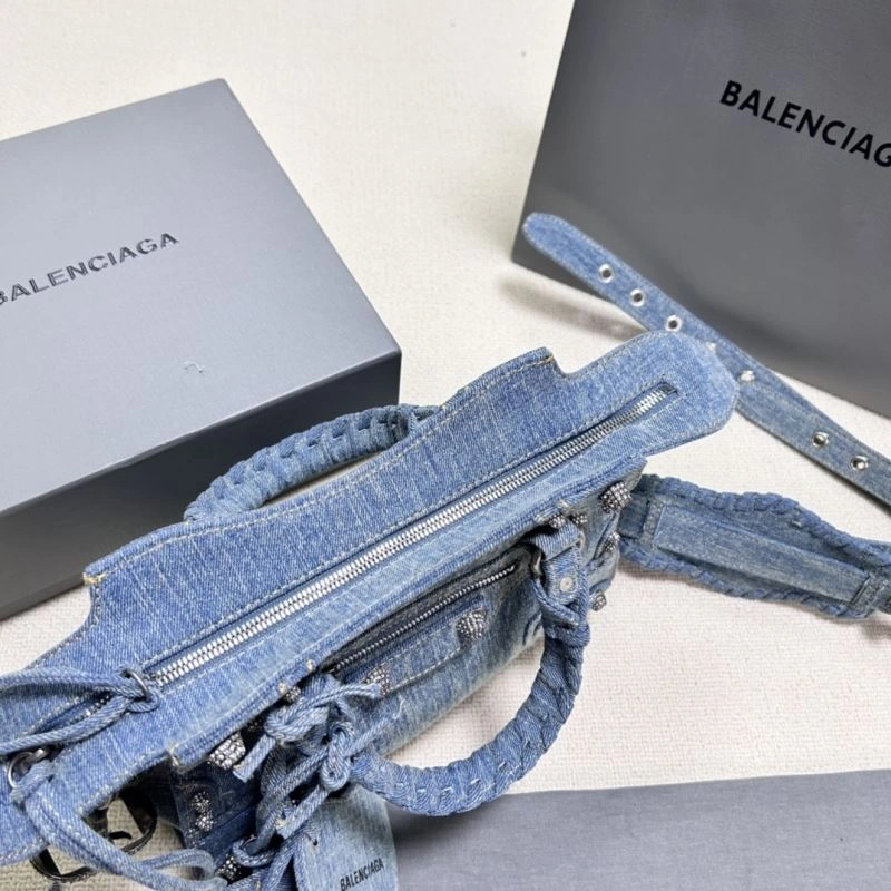 ZipUp Balenciaga Denim Blue Neo Cagole Motorcycle Bag with Rhinestones 78782