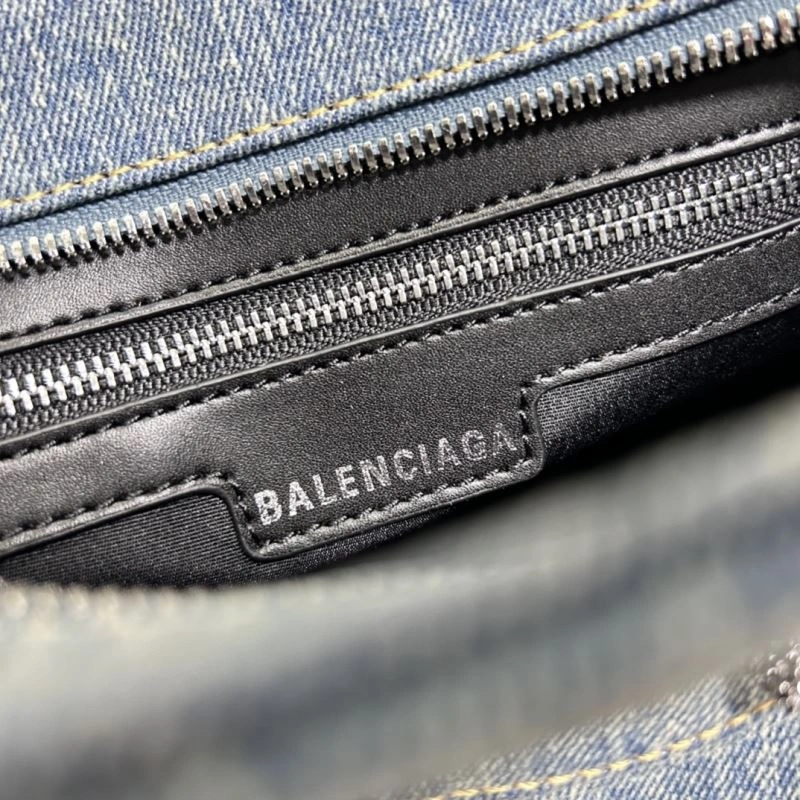 ZipUp Balenciaga Denim Blue Neo Cagole Motorcycle Bag with Rhinestones 78782