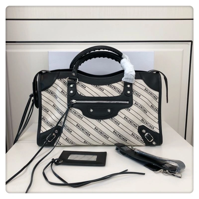Balenciaga Diagonal Print Motorcycle Bag in Washed Canvas WellDesigned 78764
