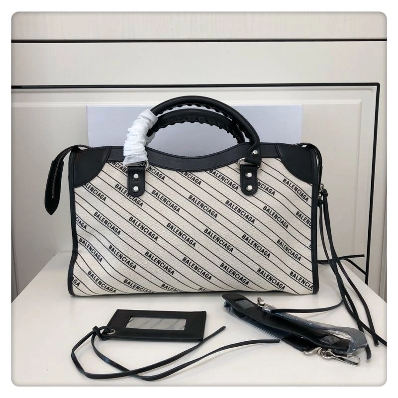 Balenciaga Diagonal Print Motorcycle Bag in Washed Canvas WellDesigned 78764