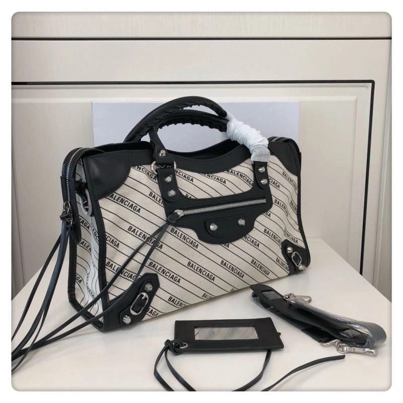 Balenciaga Diagonal Print Motorcycle Bag in Washed Canvas WellDesigned 78764