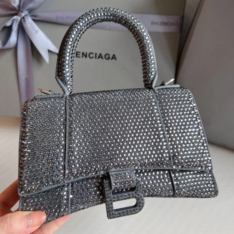 Balenciaga Diamond-Embellished Gray Hourglass Bag TimelessDesign 70044