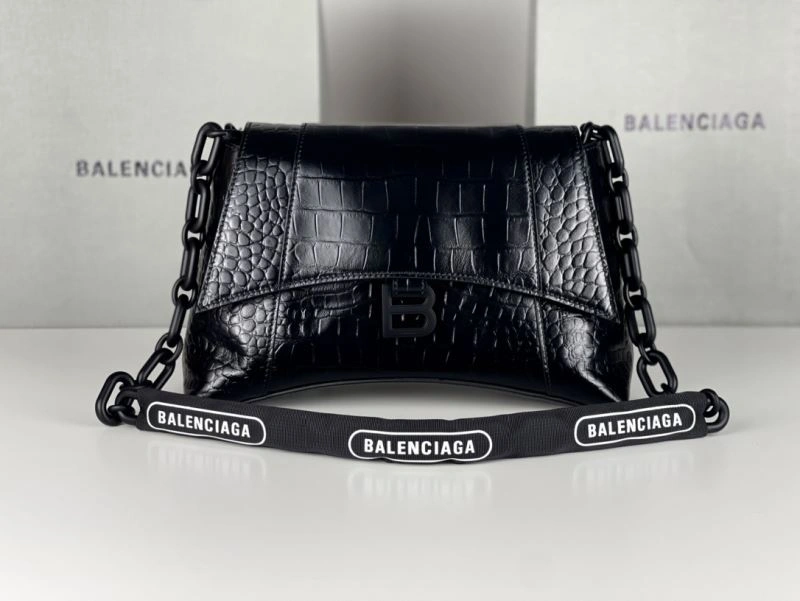 Lightweight Balenciaga Downtown Chain Shoulder Bag in Black Crocodile Leather 72574
