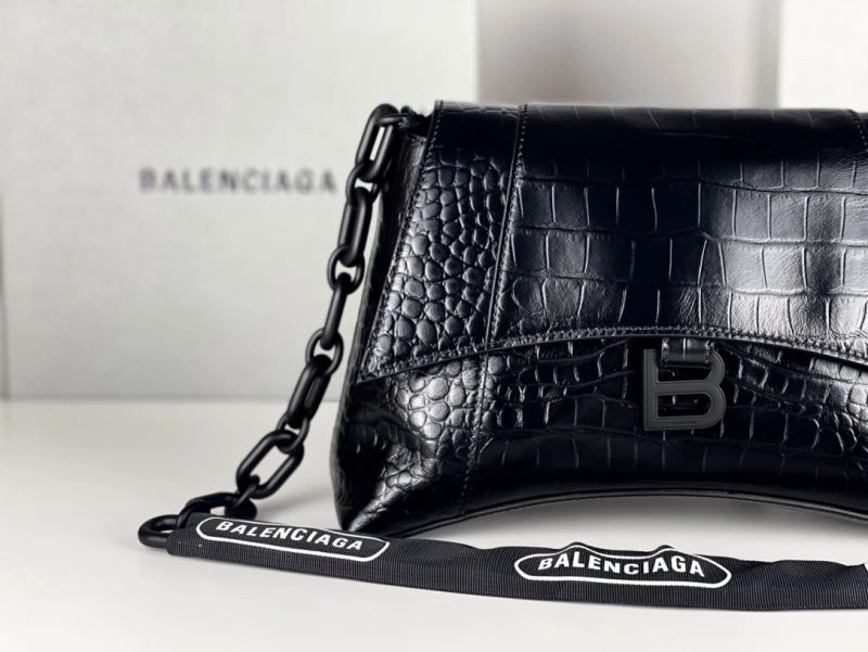 Lightweight Balenciaga Downtown Chain Shoulder Bag in Black Crocodile Leather 72574
