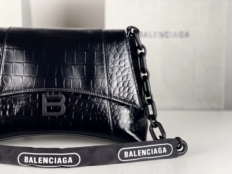Lightweight Balenciaga Downtown Chain Shoulder Bag in Black Crocodile Leather 72574