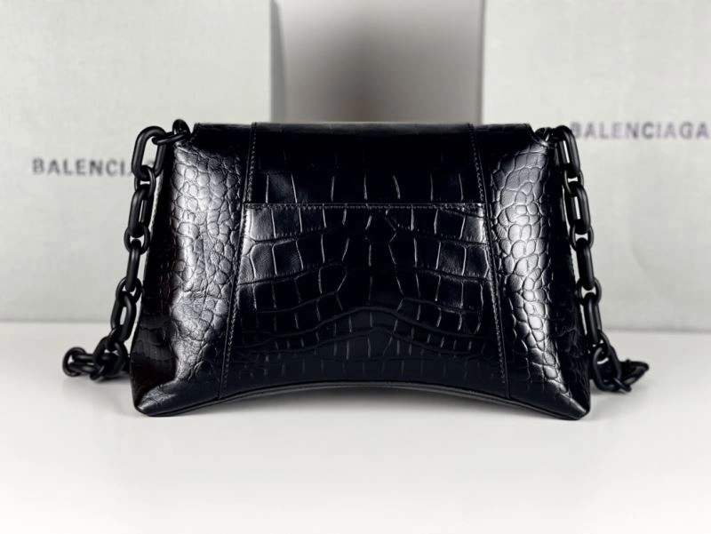 Lightweight Balenciaga Downtown Chain Shoulder Bag in Black Crocodile Leather 72574