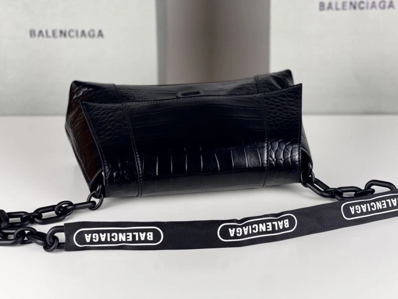 Lightweight Balenciaga Downtown Chain Shoulder Bag in Black Crocodile Leather 72574
