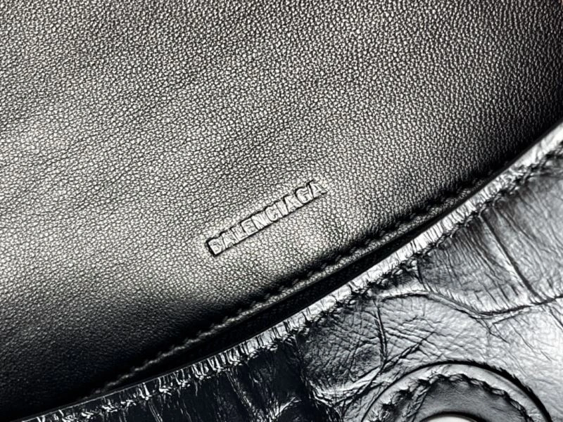 Lightweight Balenciaga Downtown Chain Shoulder Bag in Black Crocodile Leather 72574